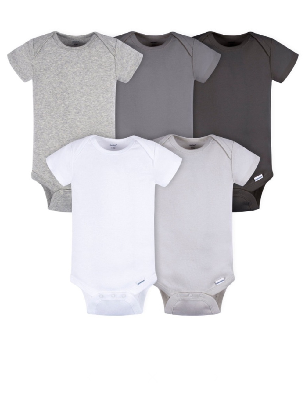 💜 Gerber 5-Pack Baby Neutral Grey’s short sleeve onesies bodysuits, 0-3mths